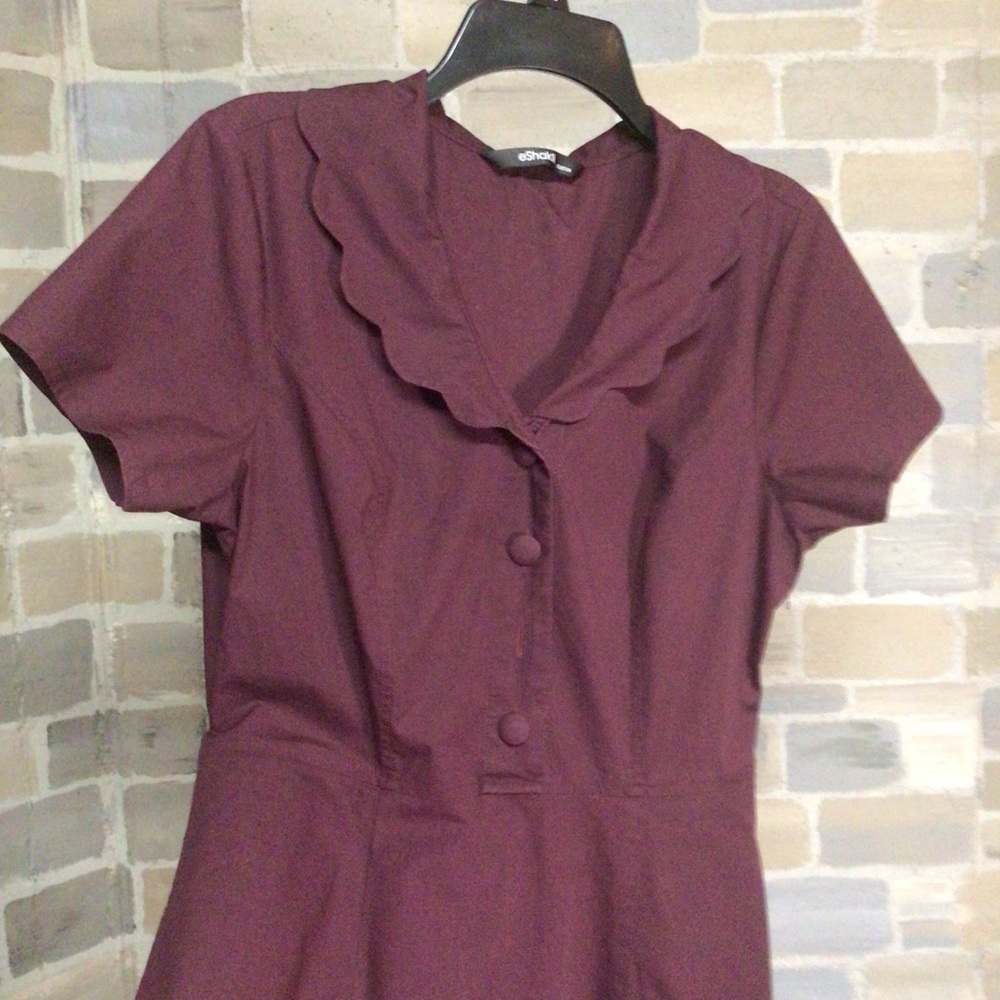 EShakti Burgundy Wine Vintage Style Midi Dress sz8/10 Like New